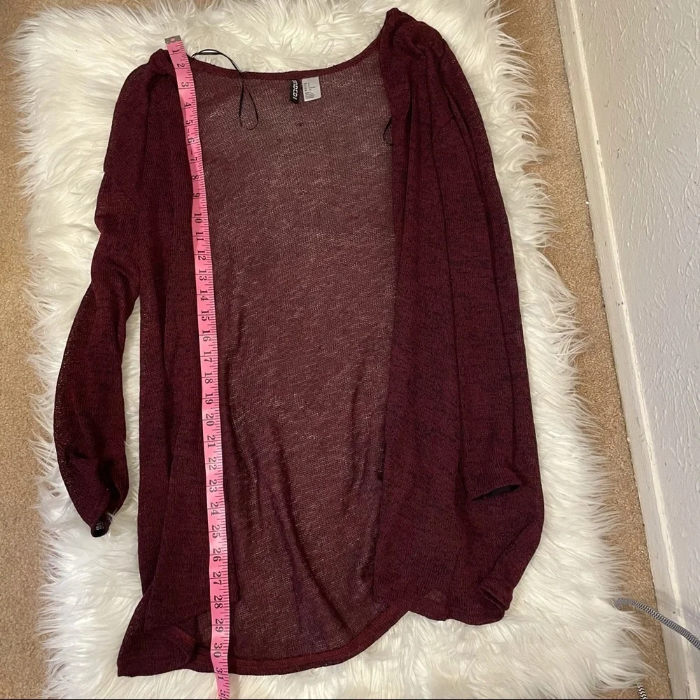 H & M Light maroon draped open front sweater size small boho